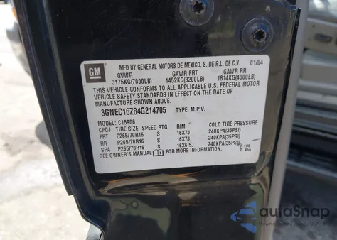 2004 Chevrolet Suburban 1500 Lt из США, поврежденный, VIN 3GNEC16Z84G214705